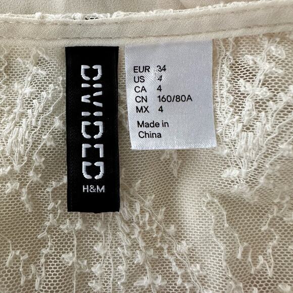 H&M cream color with lace women’s boho blouse size 4 sheer - Picture 5 of 5